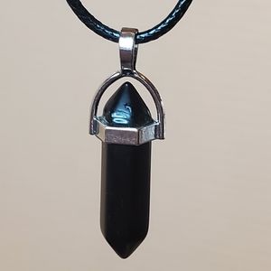 Black Onyx Stone Crystal Necklace 24"
